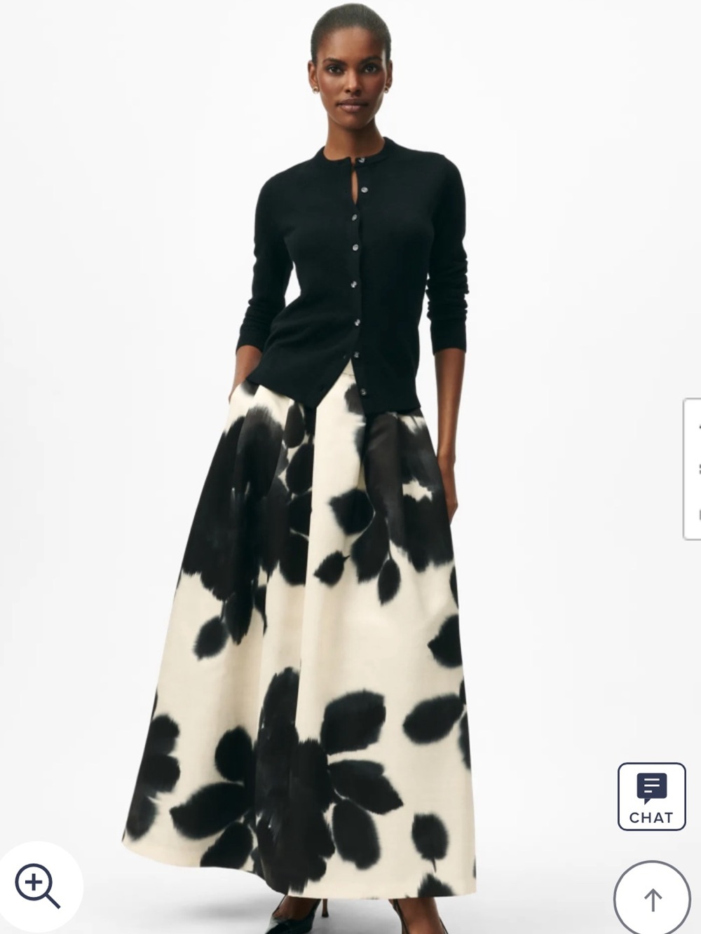 Brooks Brothers Black and White Floral A-Line Midi Skirt- size 4